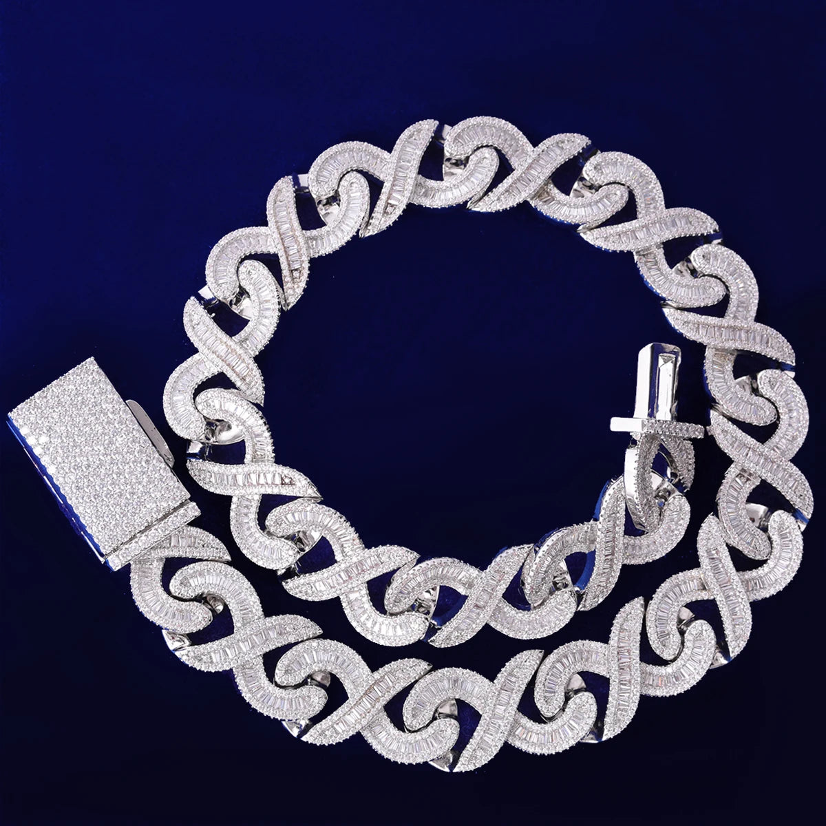 Bling "Infinity" Box Clasp w/ Baguettes Chain