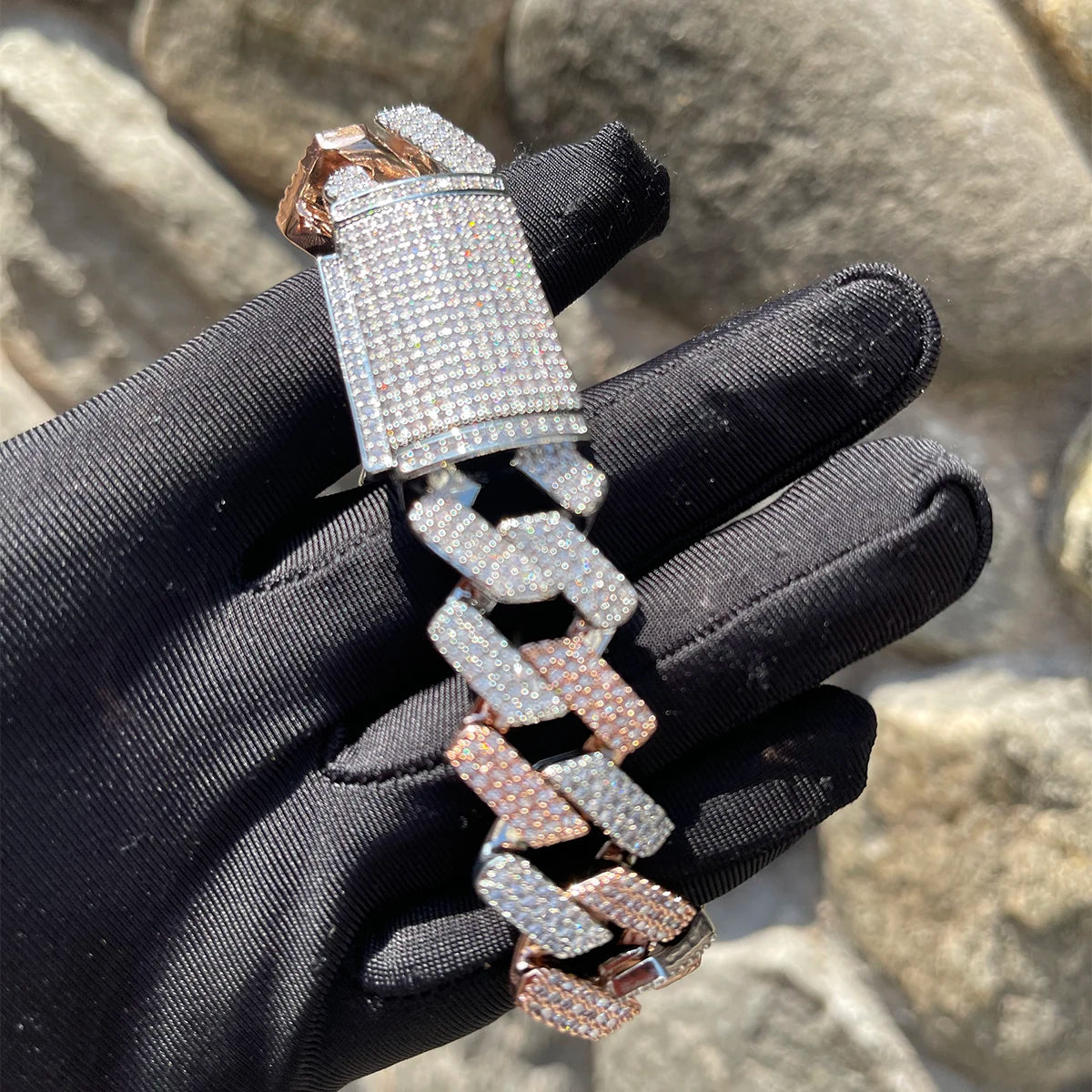 Bling Two-Tone Cuban Bracelet 22mm