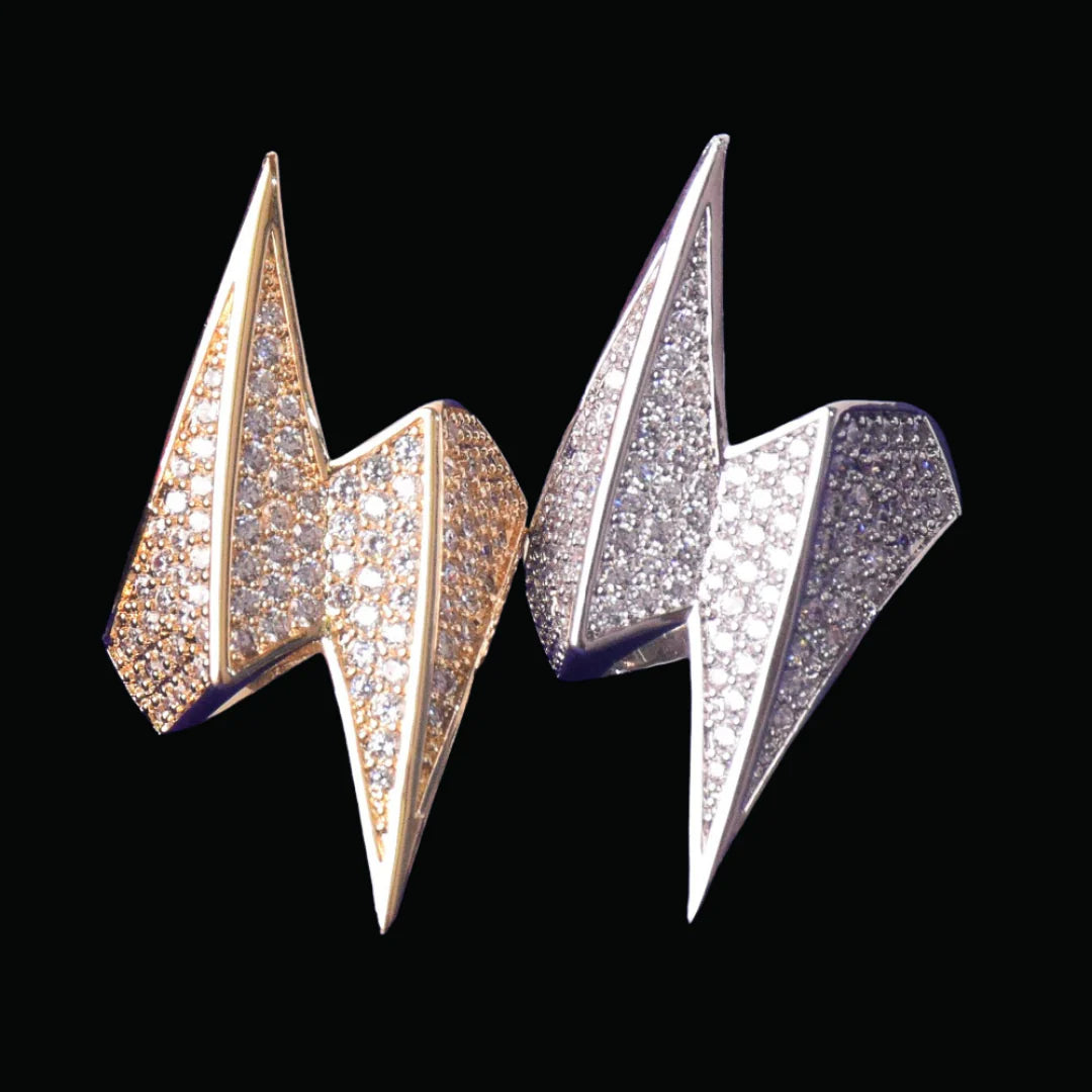 Bling "Lightning" Half Paved Ring