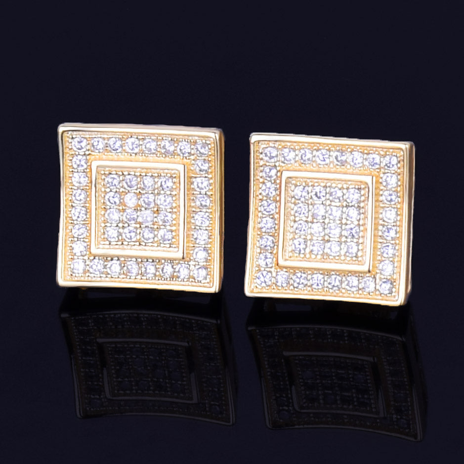Bling "Double Square" Stud Earring 11mm