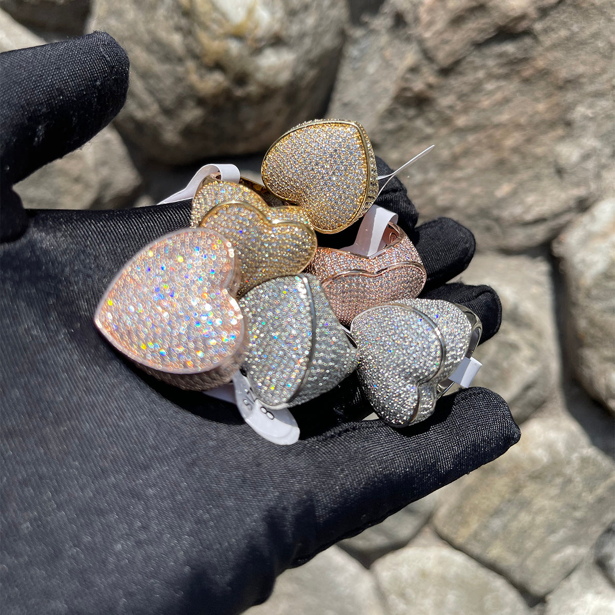 Bling "Heart" Half Paved Ring