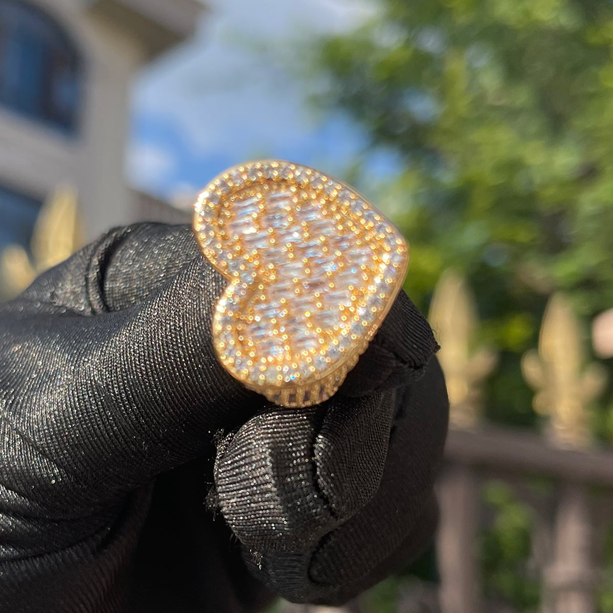 Bling "Heart" w/ Baguette Center & Tennis Sides Ring