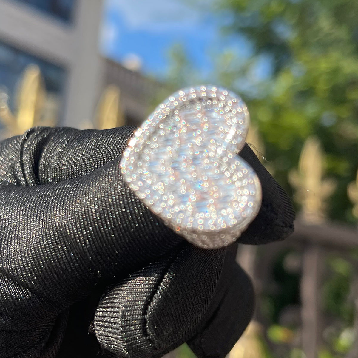 Bling "Heart" w/ Baguette Center & Tennis Sides Ring