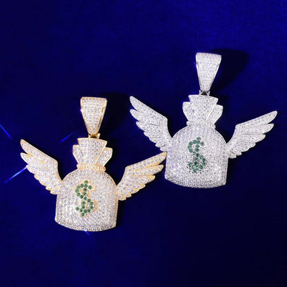 Bling Iced "Flying Money Bag" Pendant