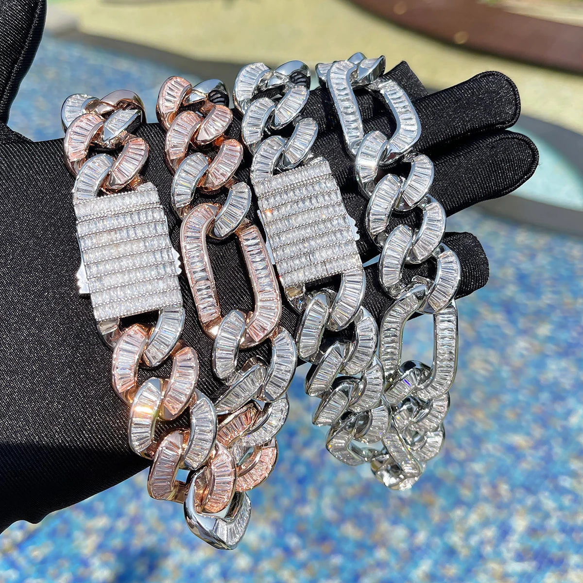 Bling "Figaro" Baguettes Chain