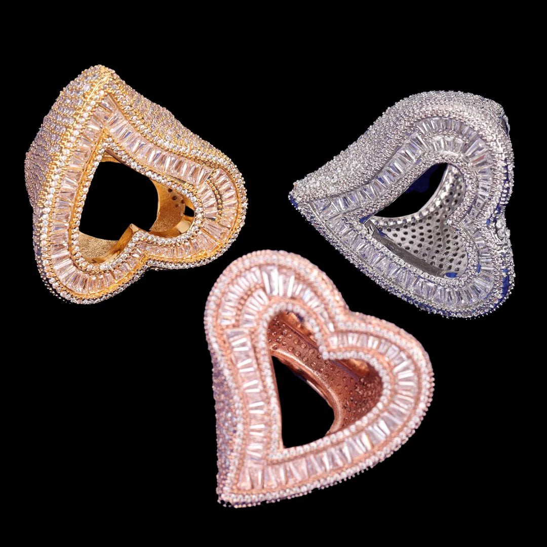 Bling "Open Heart" w/ Baguettes Ring