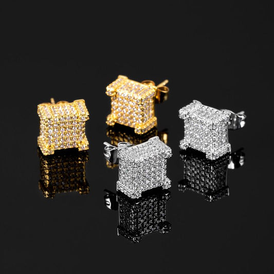 10x10mm Iced "Cubic" Paved Stud Earring