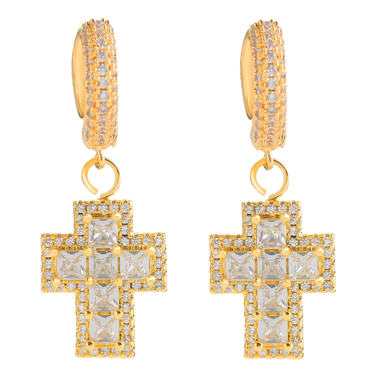 Bling "Cross" Baguette Earring