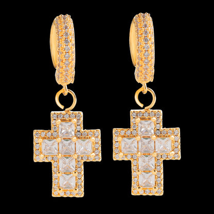 Bling "Cross" Baguette Earring