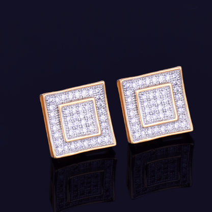 Bling 11mm Iced "Double Square" Stud Earring