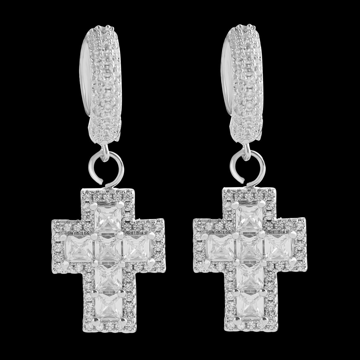 Bling "Cross" Baguette Earring