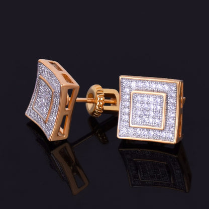 Bling 11mm Iced "Double Square" Stud Earring