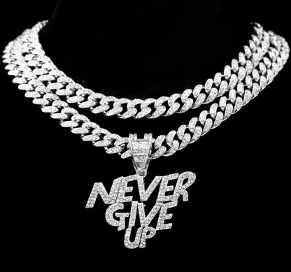 Iced "Never Give Up" Chain & Pendant Set